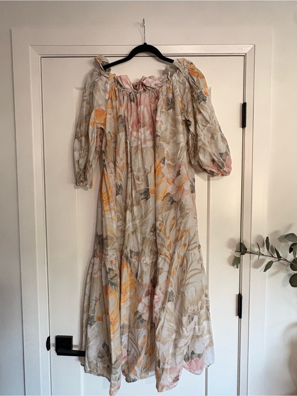 H&M Cream Floral Maxi Dress with Pink and Yellow Accents